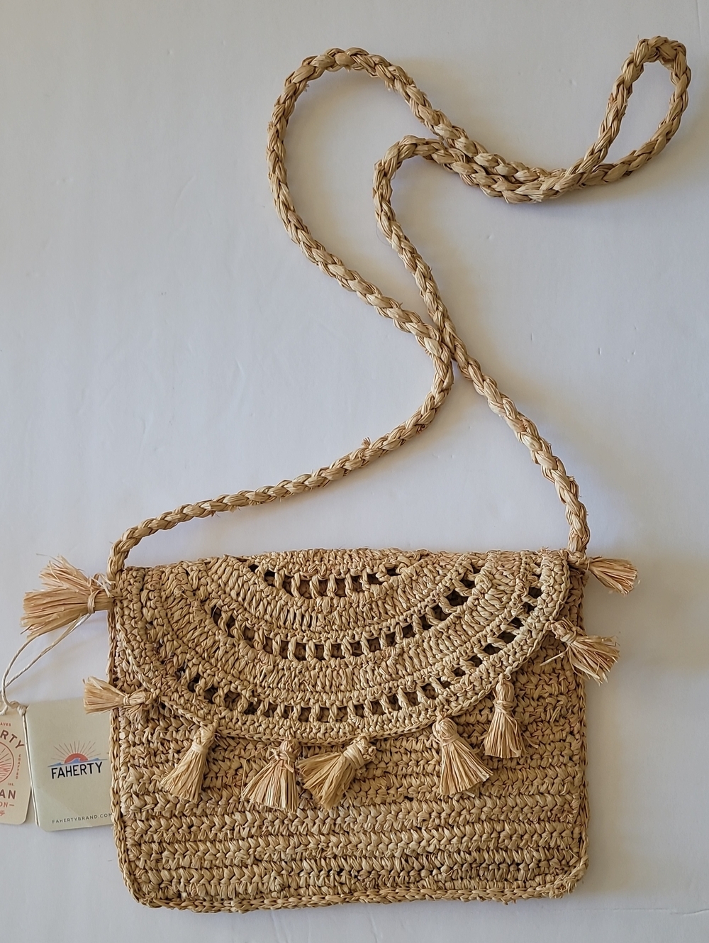 Faherty Tassel Straw Clutch Crossbody Bag
